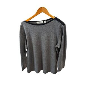 Chaus Sport Vintage 90s Gray Marl Knit Boat Neck Long Sleeve Top Womens Medium